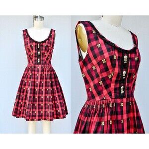 German Oktoberfest Plaid Dirndl Dress Embroidered Tyrollean Bavarian XS S
